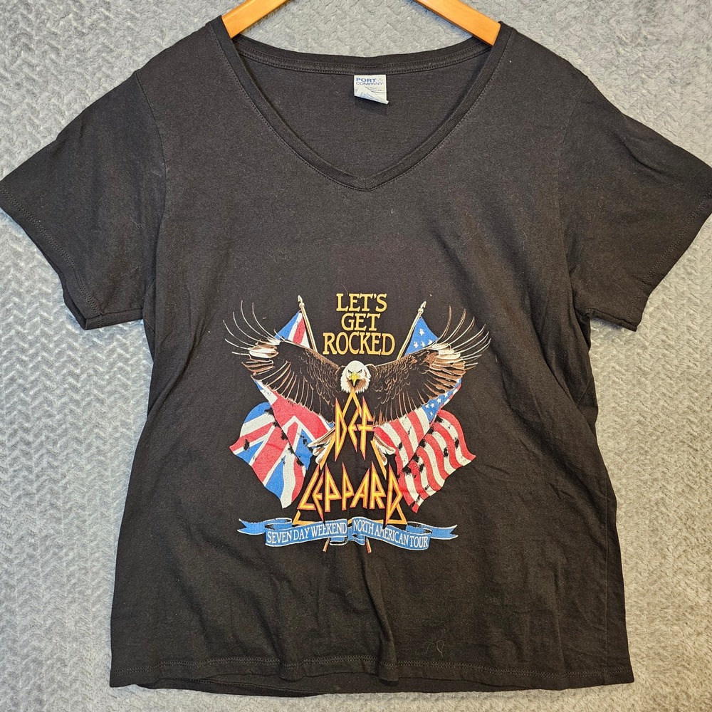 Def Leppard Seven Day Weekend Tour Graphic Tee Black V-Neck Shirt XL Mens Womens